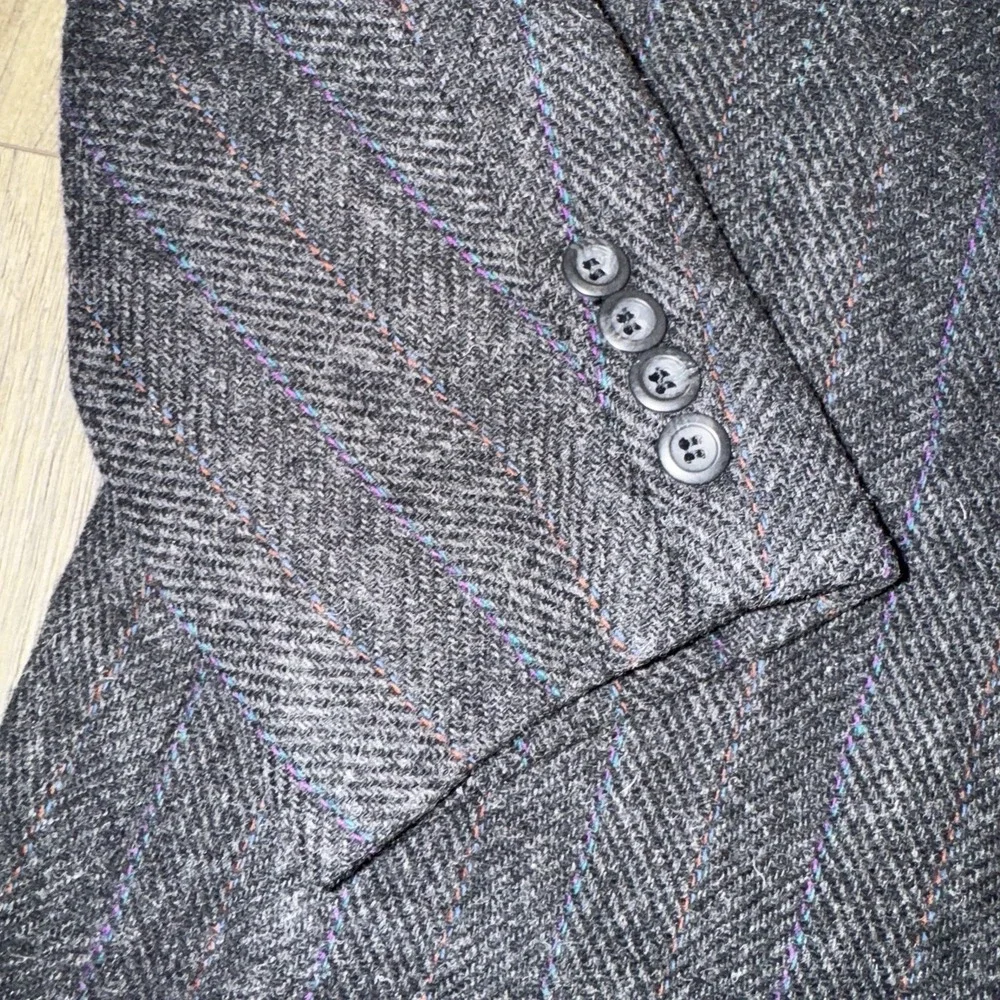Vtg‎ Hunting Horn Wool Sport Coat Mens 44L Herringbone Tweed Blazer Suit Jacket
